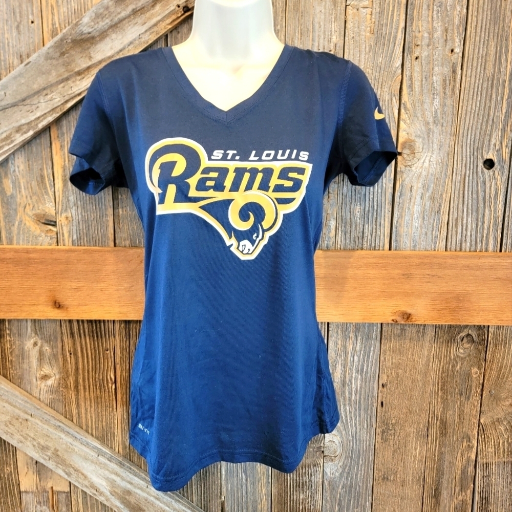 Nike St Louis Rams dri fit v neck womens small S navy blue Short Sleeve